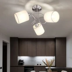 Deckenleuchte, Silber, Stoff, Weiß, 46 Cm