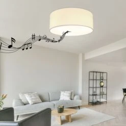 Deckenleuchte, Textil, Weiß, Bluetooth Lautsprecher, 40 Cm