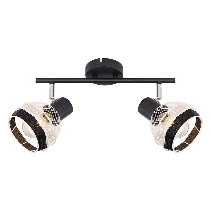 Deckenleuchte, 2-Flammig, Metall Schwarz, Hanfseil – Bild 7