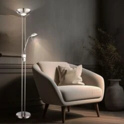 LED Deckenfluter Mit Leselicht In Nickel-Optik LEONAS