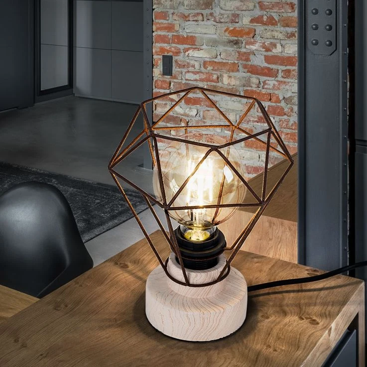 Tischleuchte, Holz, Gitterschirm Rostfarben, H 22,5cm, SENA – Bild 3