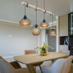 Hängeleuchte, Schwarz, Dunkelbraun, Hanfseil, L 105 Cm