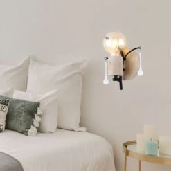 Wandleuchte, Aufwärts, Natur, Holz, Satiniert, Glasstäbe