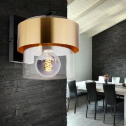 Wandleuchte, Glas, Abwärts, Schwarz Matt, Rauch, Messingring