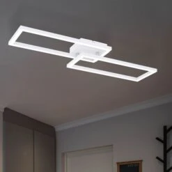 LED Deckenleuchte, Weiß, Metall, Opal, T 71 Cm