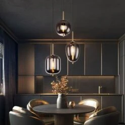 Deckenpendel, Rund, 3 Hänger, Glas, Messing, H 120cm