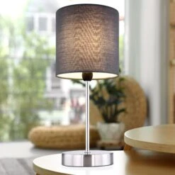 Tischleuchte, Textil, Anthrazit, Silber, H 35 Cm