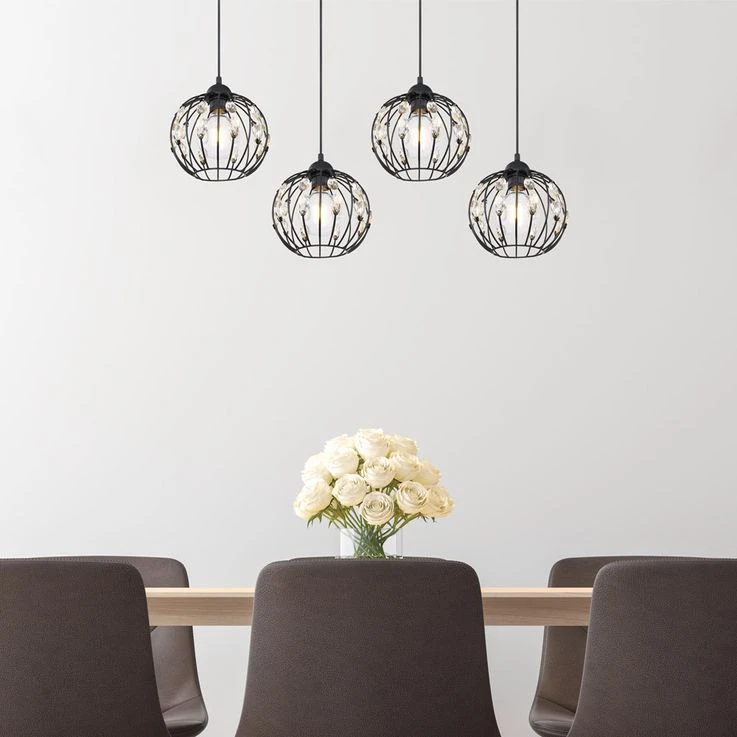 Hängeleuchte, Textilkabel Schwarz, Amber, K9 Kristalle