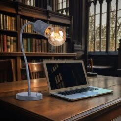 Tischleuchte, Metall, Silber, Alu, Spot Beweglich, H 59 Cm