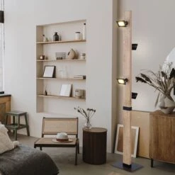 LED Stehleuchte, Holz Dunkelbraun, 4 Flammig, Glas, H 140cm