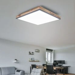 LED Deckenlampe In Opal Weiß Und Holzoptik