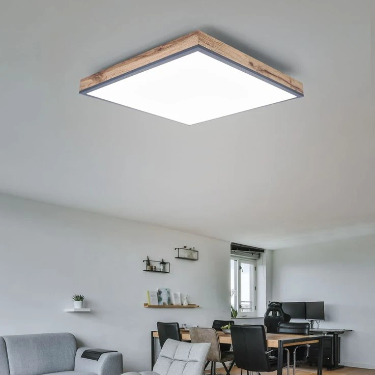 LED Deckenlampe In Opal Weiß Und Holzoptik