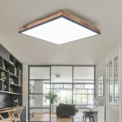 LED Deckenlampe, Holzoptik, Weiß Opal, L 59cm