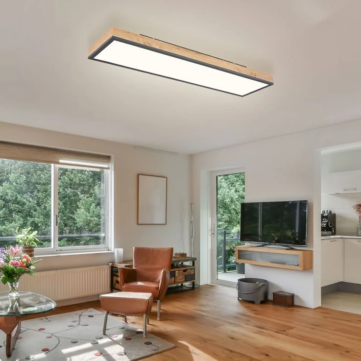 LED Deckenlampe, Holzoptik, Weiß Opal, L 80cm – Bild 7