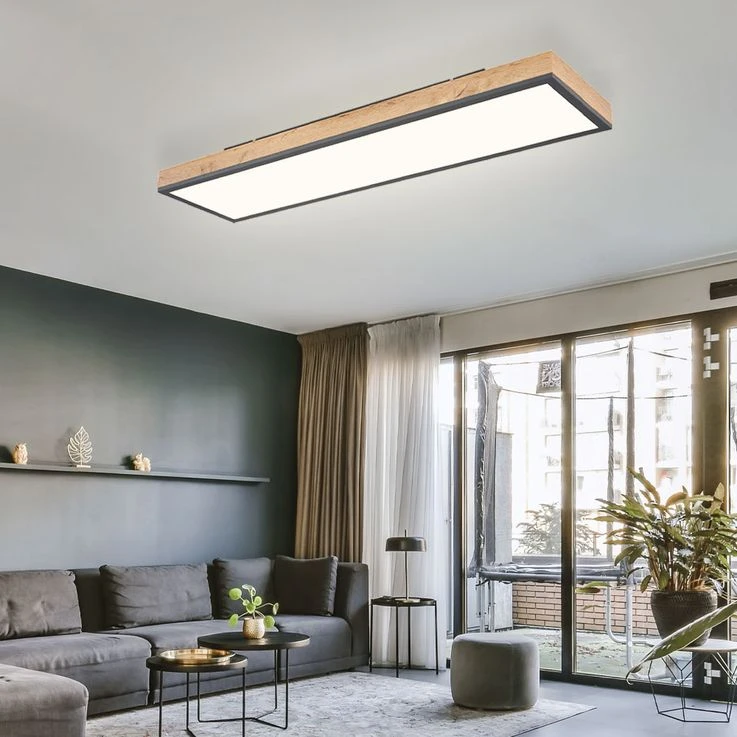 LED Deckenlampe, Holzoptik, Weiß Opal, L 80cm – Bild 5