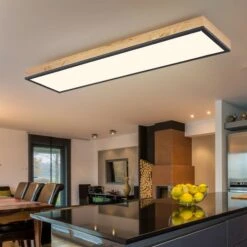 LED Deckenlampe, Holzoptik, Weiß Opal, L 80cm