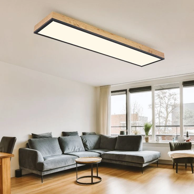 LED Deckenlampe, Holzoptik, Weiß Opal, L 80cm – Bild 4