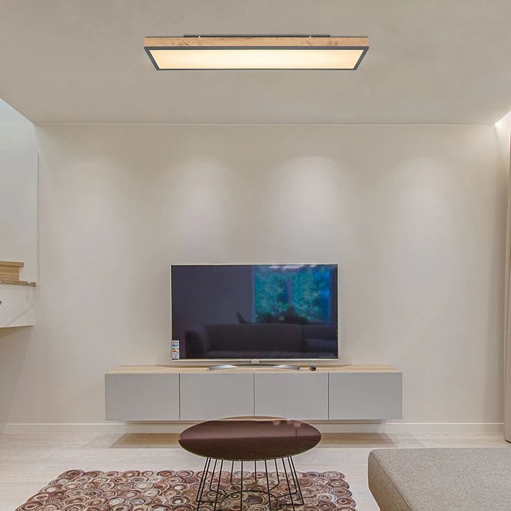 LED Deckenlampe, Holzoptik, Weiß Opal, L 80cm – Bild 8