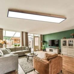 LED Wohnzimmerleuchte, Holzoptik, Opal, L 120cm