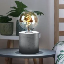 Tischlampe, Beton Grau, Rund, H 10 Cm