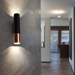 Wandleuchte, 2 Flammig, Stahl, Kupfer, Schwarz, H 30cm