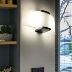 Wandleuchte, Holz Dunkelbraun, Glas, L 33 Cm