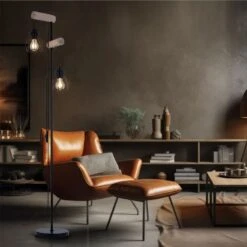 Stehleuchte, Höhenverstellbar, Drahtschirme Schwarz, H 150 Cm