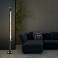 LED Stehleuchte, Kristalle, Holz, Schwarz, Dimmbar, H 151 Cm