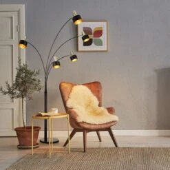 Stehleuchte, Schwarz, Altmessing, Gold, H 210 Cm