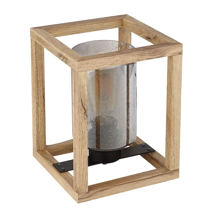 Tischleuchte, Glas Mit Luftblasen, MDF, Quadratisch, Braun – Bild 2