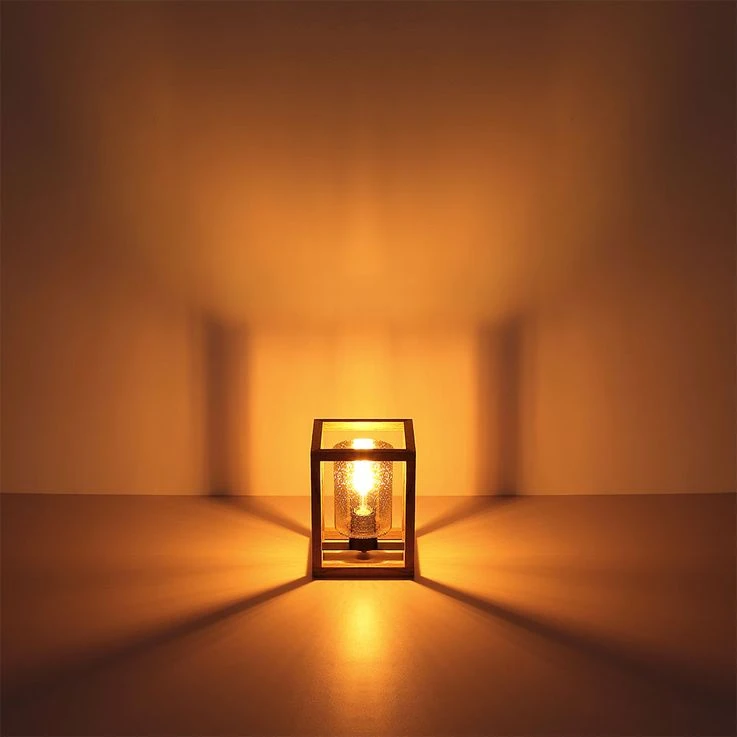 Tischleuchte, Glas Mit Luftblasen, MDF, Quadratisch, Braun – Bild 6