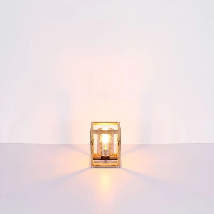 Tischleuchte, Glas Mit Luftblasen, MDF, Quadratisch, Braun – Bild 7