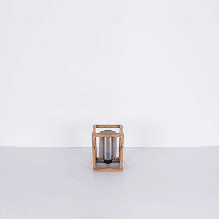 Tischleuchte, Glas Mit Luftblasen, MDF, Quadratisch, Braun – Bild 8