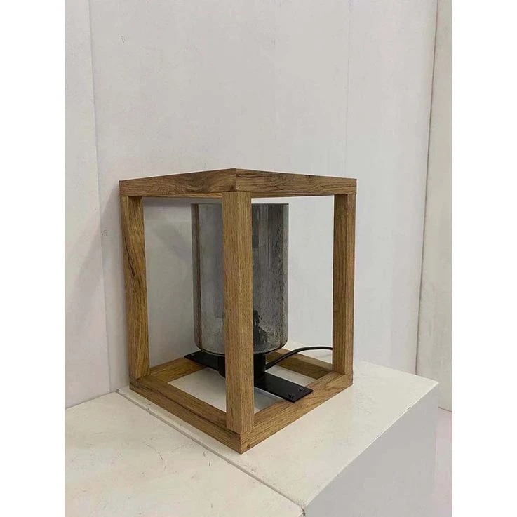 Tischleuchte, Glas Mit Luftblasen, MDF, Quadratisch, Braun – Bild 5