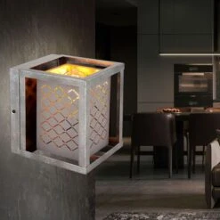 Wandleuchte, Dekorstanzungen, Textil, Grau Gold H 20 Cm