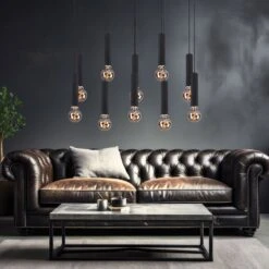 Hängeleuchte, Metall, Holz, Schwarz, 10 Flammig, L 120 Cm