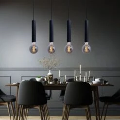 Hängeleuchte, Holz, Schwarz, 4-flammig, H 120 Cm