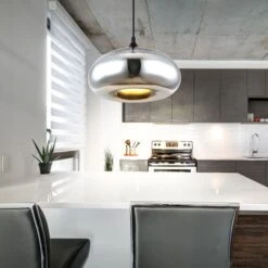 Hängeleuchte, Glas Bauchig, Schwarz, Chrom, H 120 Cm