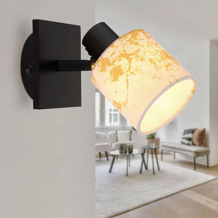 Wandleuchte, Metall Holz, Textil Gold, H 26 Cm