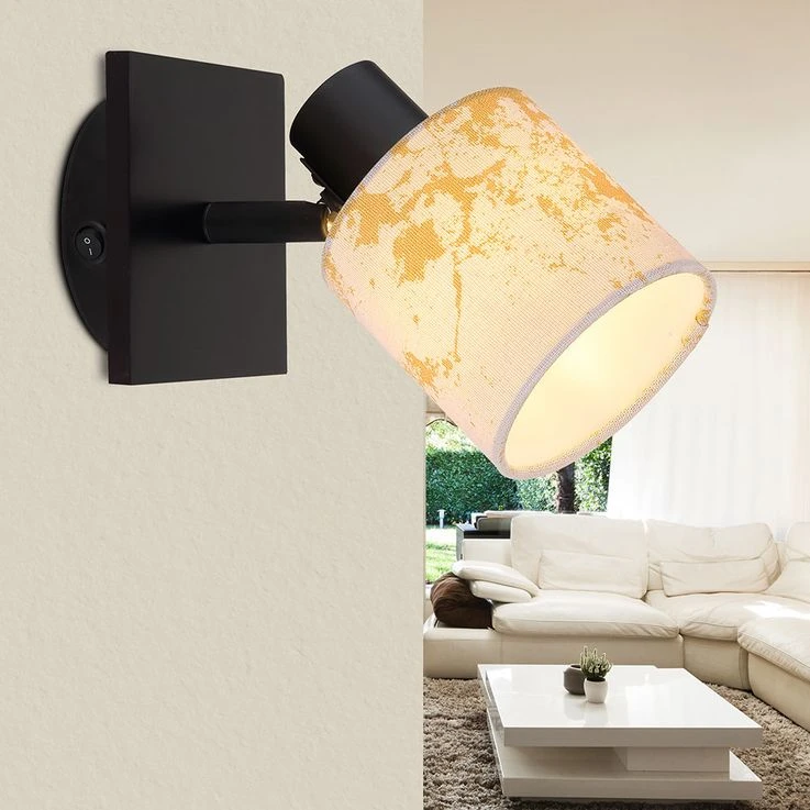 Wandleuchte, Metall Holz, Textil Gold, H 26 Cm – Bild 3