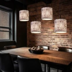 Hängeleuchte, Metall, Textil, Schwarz, 4 Flammig, L 100 Cm