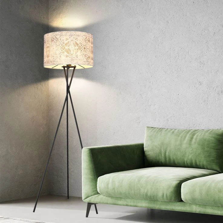 Stehleuchte, Textil Blau Grau, Metall Schwarz, D 62 Cm – Bild 3