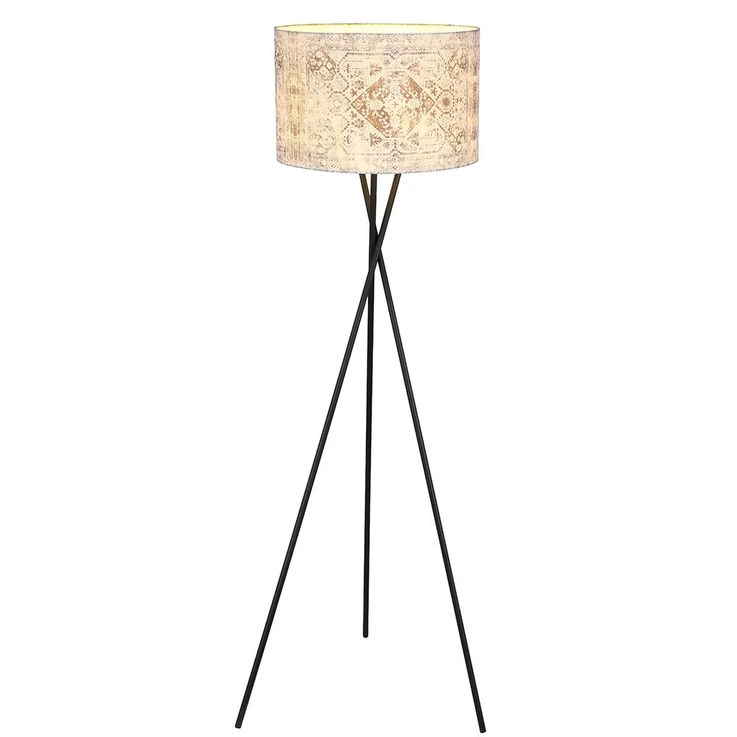 Stehleuchte, Textil Blau Grau, Metall Schwarz, D 62 Cm – Bild 6