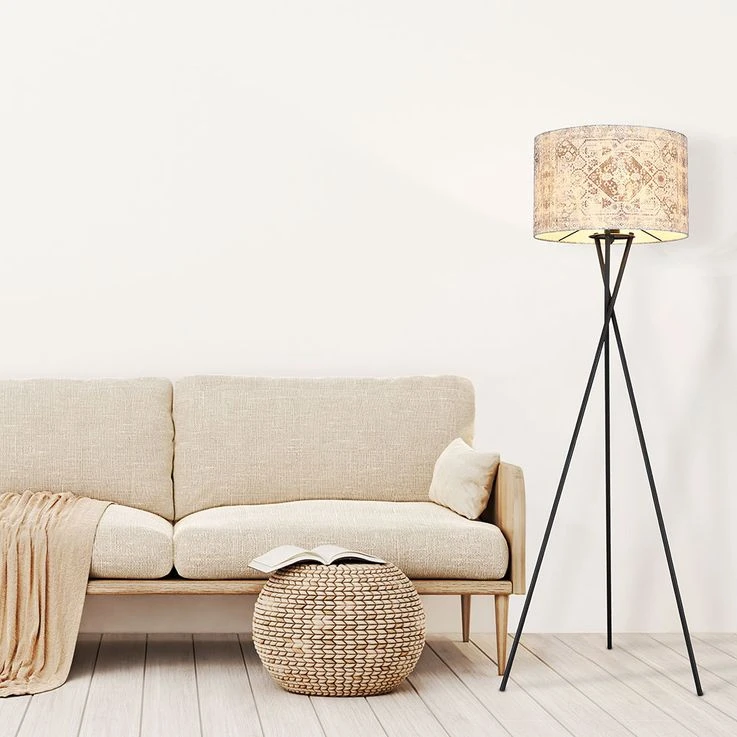 Stehleuchte, Textil Blau Grau, Metall Schwarz, D 62 Cm – Bild 5