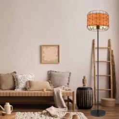 Stehleuchte, Käfig, Holzoptik, Schwarz, Braun, H 160 Cm