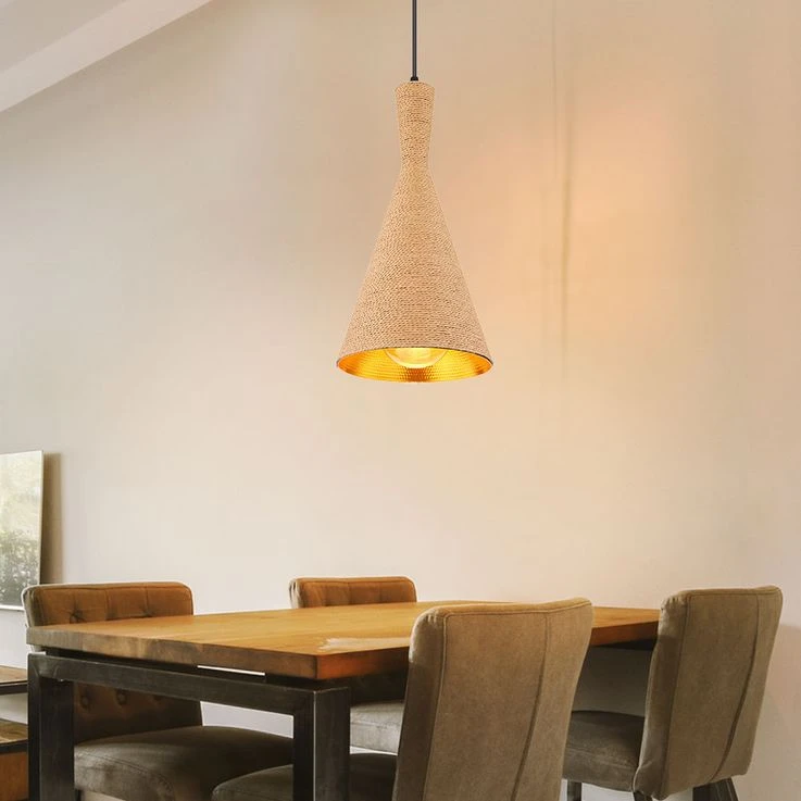 Hängeleuchte, Kordel, ALU, Schwarz, Gold, Braun, H 140 Cm – Bild 4