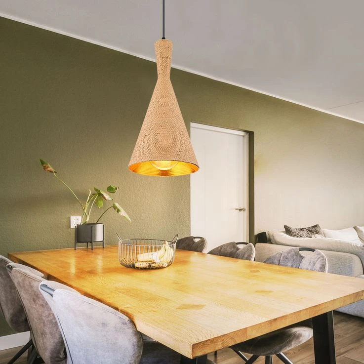 Hängeleuchte, Kordel, ALU, Schwarz, Gold, Braun, H 140 Cm – Bild 6