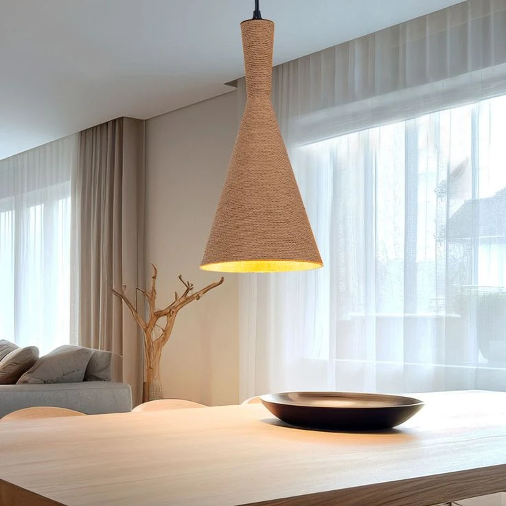 Hängeleuchte, Kordel, ALU, Schwarz, Gold, Braun, H 140 Cm – Bild 3