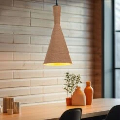 Hängeleuchte, Kordel, ALU, Schwarz, Gold, Braun, H 140 Cm