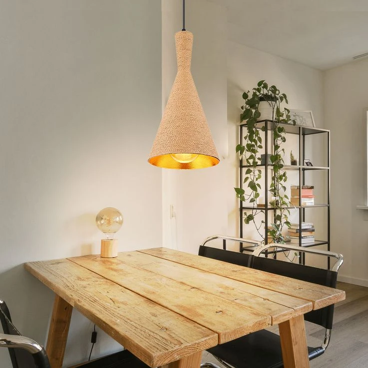 Hängeleuchte, Kordel, ALU, Schwarz, Gold, Braun, H 140 Cm – Bild 5